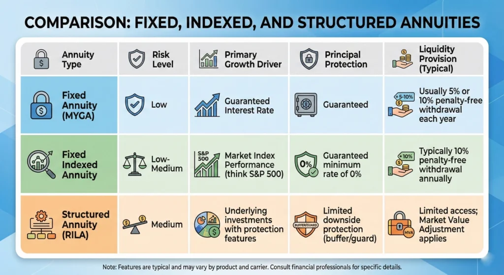 Comparison Fixed, Indexed, and Structured Annuities-infographic