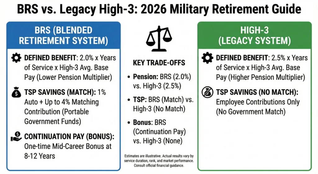 Military Retirement Estimator BRS vs. High-3 Calculator Guide 2026-infographic
