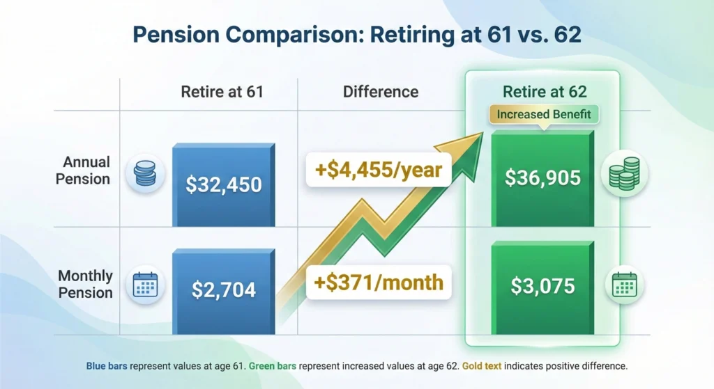 Pension comparison retiring at 61 vs 62-infographic