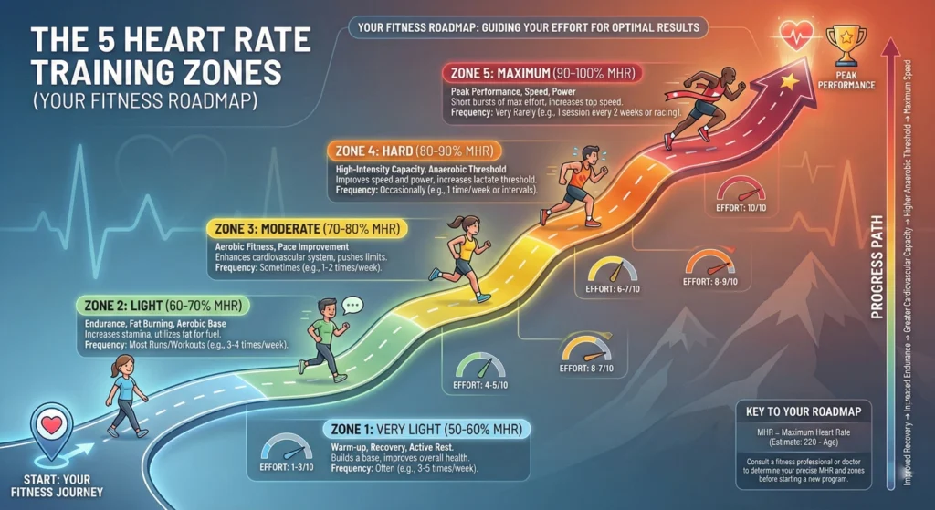 The 5 Heart Rate Training Zones (Your Fitness Roadmap)-infographic