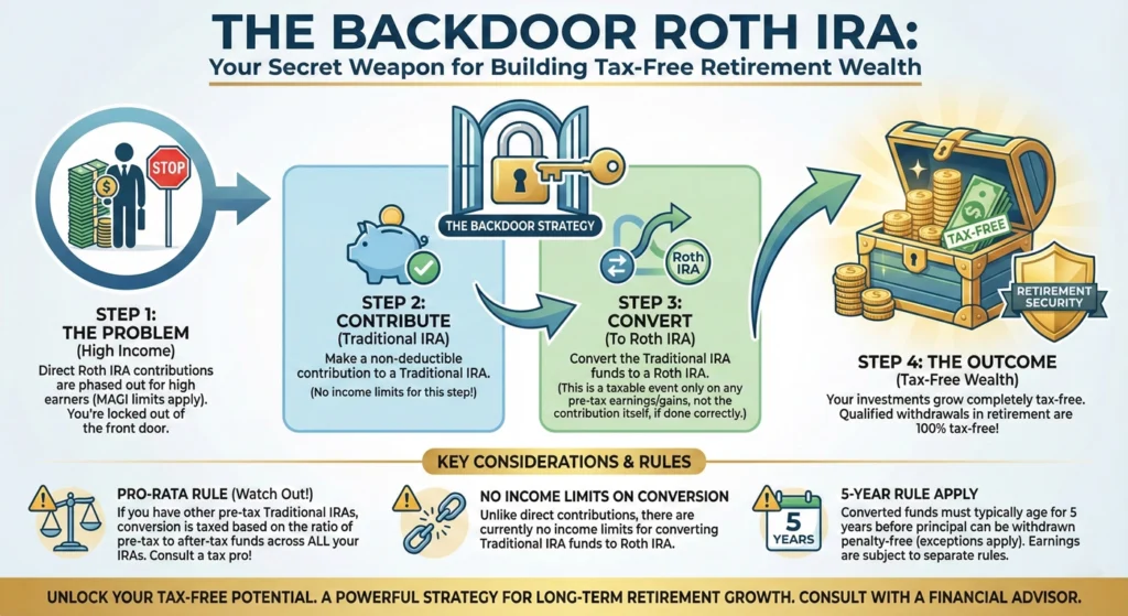 The Backdoor Roth IRA Your Secret Weapon for Building Tax-Free Retirement Wealth-infographic