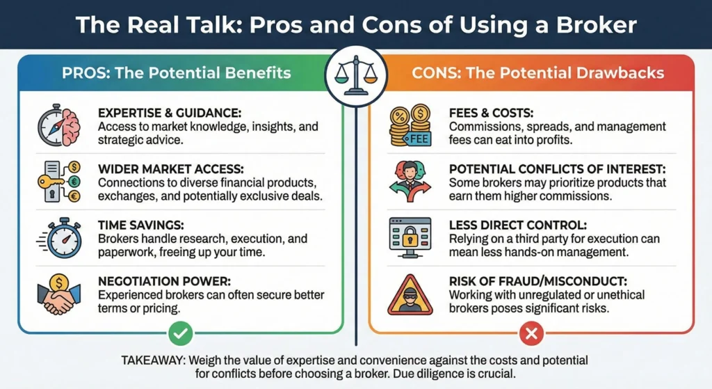 The Real Talk Pros and Cons of Using a Broker-infographic