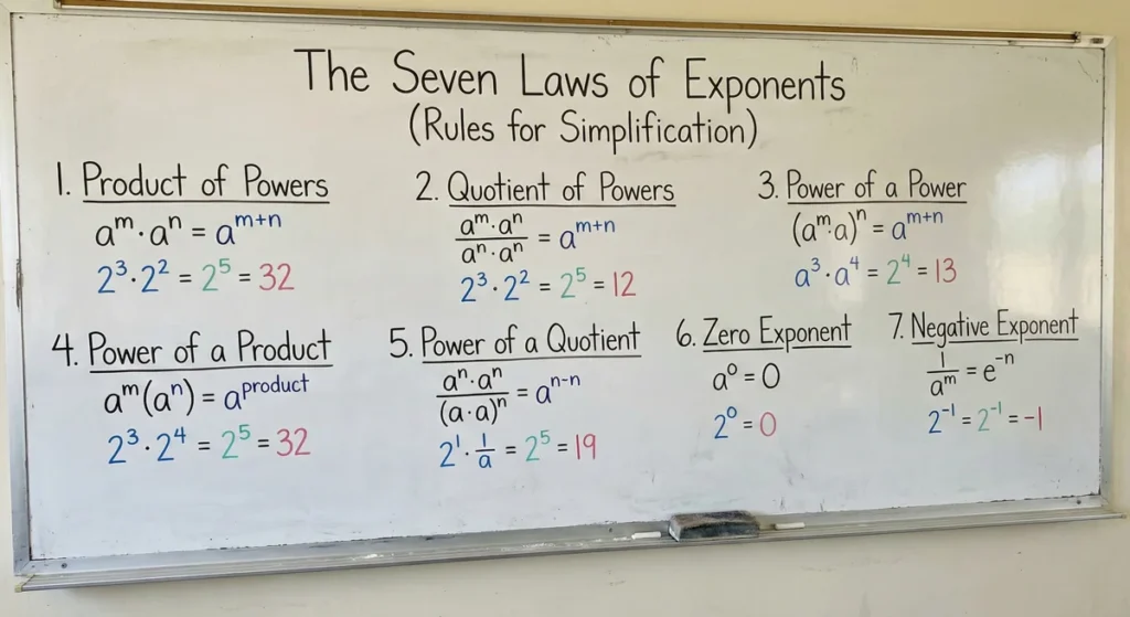 The Seven Laws of Exponents (Rules for Simplification)