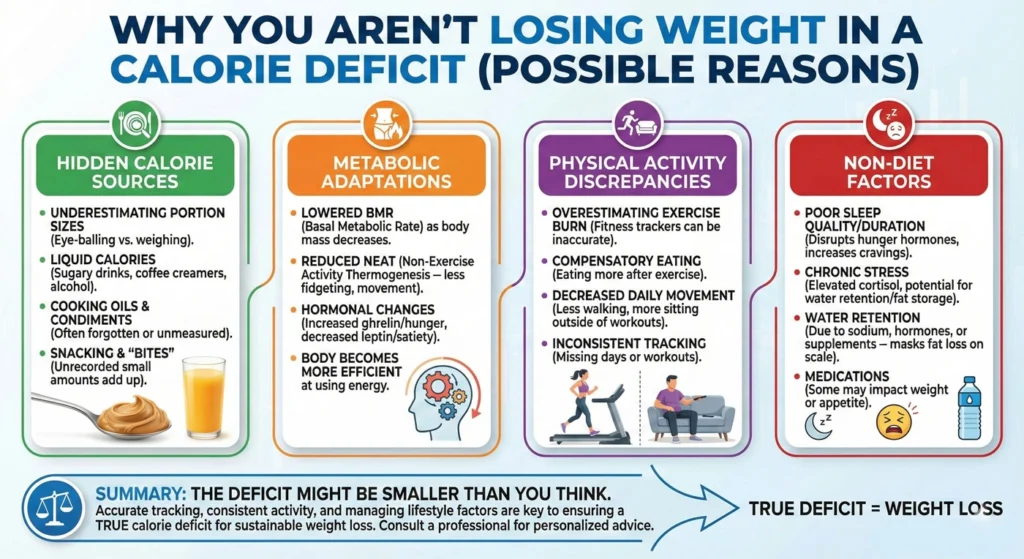 Why You Aren't Losing Weight in a Calorie Deficit 12 Scientific & Hidden Reasons-infographic